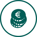 Icon Förderung: drei gestapelte Euromünzen
